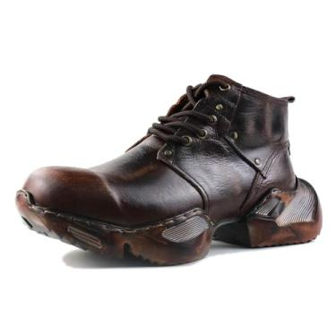 Imagem de OSSTONE Botas masculinas vintage de couro com cadarço retrô Chukka OS-5008-S-1-marrom, Marrom retrô, 43