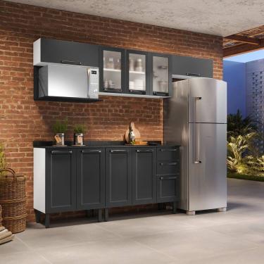 Imagem de Cozinha Compacta em Aço 6 Peças 10 Portas Sendo 3 com Vidro 2 Gavetas Nicho Forno Branco/Grafite