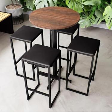 Imagem de Conjunto Mesa Alta Bar Bistrô Redonda Imbuia 4 Bancos Estofado Industrial Black (Preto)