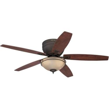 Imagem de Westinghouse Lighting Ventilador de teto interno 7209600 Carolina 52 polegadas, kit de luz com tigela de alabastro âmbar, bronze polido a óleo com lâmpadas LED