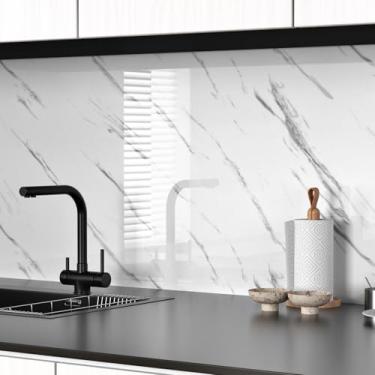 Imagem de Papel de contato de mármore para bancadas papel de parede texturizado descasque e cole papel de parede autoadesivo branco brilhante papel de parede de cozinha papel de contato impermeável para