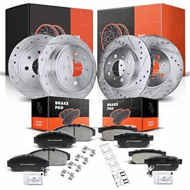 Imagem de A-Premium Rotores de Freio A Disco Perfurados e Ranhurados Dianteiros e Traseiros + Kit de Pastilhas de Cerâmica Compatíveis com Modelos Selecionados Honda e Acura - Civic 1993-1995, Integra 1994-2001