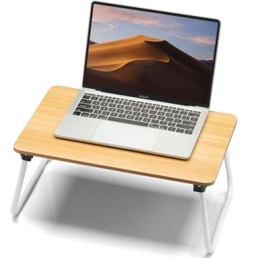 Imagem de FISYOD Mesa de colo dobrável, mesa para laptop, mesa de colo portátil, mesa de cama, suporte para laptop, leve e mini mesa para cama café da manhã/desenho/escrita - carvalho