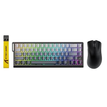 Imagem de ATTACK SHARK Teclado mecânico para jogos X68 HE com fio de acionamento rápido e mouse R1 com atuação ajustável, cabo enrolado, USB C/2,4 GHz sem fio/BT Ultraleve 18K DPI para jogadores de PC Esport