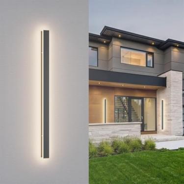 Imagem de Luminária de parede LED externa preta, arandelas longas, IP65, à prova d'água, iluminação externa esquerda direita, luzes de parede, moderna, decorativa, de metal, acrílico, iluminação de pa