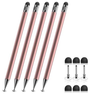 Imagem de Caneta stylus Bopomofo (5 unidades) 2 em 1 touchscreen, alta precisão e sensibilidade, adequada para iPhone/iPad/tablets Android, compatível com todas as telas sensíveis ao toque, ouro rosa