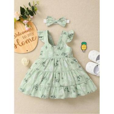 Imagem de Vestido de Camisola Estampado Verde para Menina - Estilo Elegante para