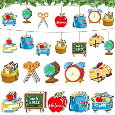 Imagem de VinTS 30 enfeites de madeira de volta às aulas, 10 estilos de bolsa de ônibus de maçã, enfeites de madeira para pendurar no primeiro dia de aula.