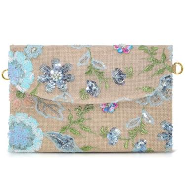 Imagem de QTKJ Pacote de envelopes, bolsas de mão para mulheres, bolsa de palha com flores bordadas de lantejoulas, bolsas artesanais boêmias (estilo 1), Multicor, One Size