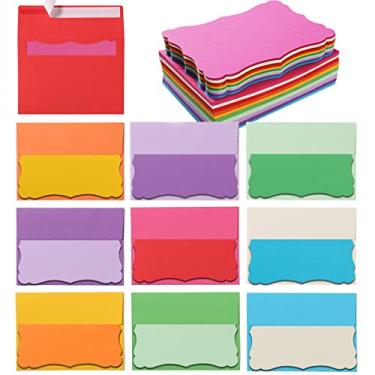Imagem de Pacote com 100 envelopes 100 x 15 com cartões coloridos em branco 10 x 15 cm, envelopes autoadesivos, cartões de convites, envelopes (multicoloridos, A4)