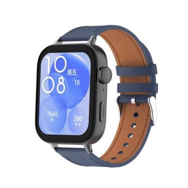 Imagem de T-BLUER Pulseira de relógio compatível com Huawei Watch Fit 3/4/4, pulseira de substituição de couro, acessórios para Huawei Watch Fit 3/4/4 Pro, azul escuro