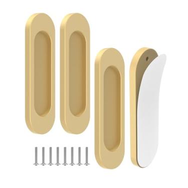 Imagem de MeBantoo Pacote com 4 maçanetas autoadesivas, puxadores autoadesivos de liga de alumínio de 10 cm, puxadores de armário sem broca para gaveta, vidro deslizante/celeiro/portas de varanda (4, champanhe)