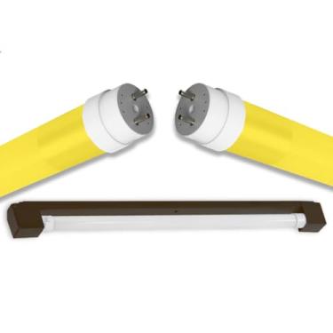 Imagem de Kit Calha Sobrepor Tubular Led 1,2m Marrom + Lâmpada Colorida 20w Amarelo