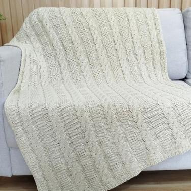 Imagem de Manta de Tricô Para Sofá Poltrona Cobertor Cama Malha Encorpada 150x90cm Usufruto Decoração Sala d05 (Bege Papiro)