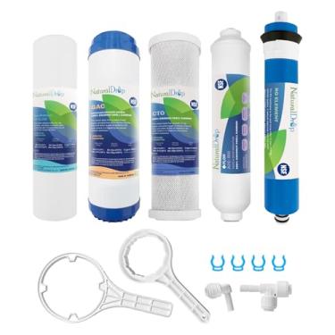 Imagem de Conjunto de substituição de filtros de água RO de osmose reversa de 5 estágios, membrana RO de 10 polegadas certificada NSF 100 GPD, filtro de água em linha com conexão rápida de 1/4 polegada