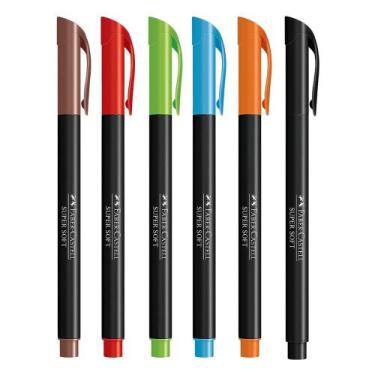 Imagem de Kit 6 Canetas Brush Pen Faber-Castell Supersoft 6 Cores (Marcador Artí