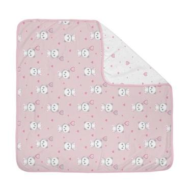 Imagem de Manta de Malha para Bebê Dupla Face 90 cm x 90 cm Bublim, Panda Rosa