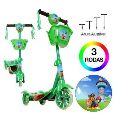 Imagem de Patinete Infantil Patrulha Canina Verde 3 Rodas C Led e Som - Zein