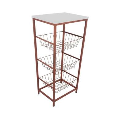 Imagem de Fruteira De Cozinha De Chão Montreal Em Aço E Mdf 3 Cestos - Cobre/Bra