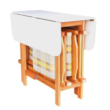 Imagem de Conjunto Prático Mesa e 4 Cadeiras Dobrável Mel, Estofado Bar-Cozinha-