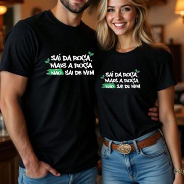 Imagem de Camiseta Algodão Unissex Casal Country Estampa Sai Da Roça Mas A Roça 