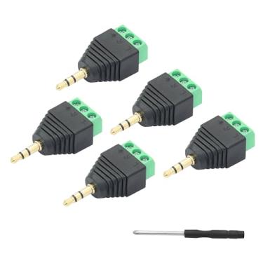 Imagem de Plugue de áudio de terminal de parafuso de 3,5 mm, 1/8 estéreo TS & TRS e TRRS macho para fêmea terminal adaptador conversor sem solda - 6 peças (misto) (plugue TRS de 3 polos de 3,5 mm - 5 peças)
