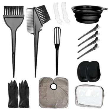 Imagem de MOONMINI Kit de 16 peças de coloração de alvejante de cabelo - escova profissional de tintura de cabelo, pente, tigela de cor de cabelo, agitador, capa, grampos de cabelo, conjunto de ferramentas de