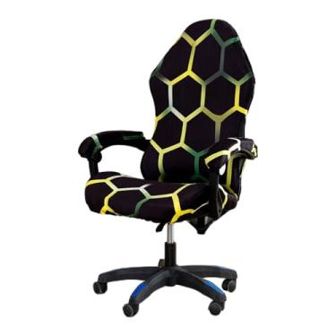 Imagem de Capa para cadeira de jogos com padrão hexagonal e protetores de apoio de braço – macia, antiderrapante, design lavável na máquina, ajuste universal (cadeira não incluída) (verde)