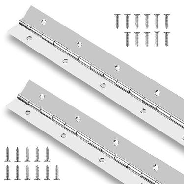Imagem de 2 peças dobradiças de piano de 30,5 cm de aço inoxidável contínuas e dobradiças de piano resistentes, 0,1 cm de espessura da folha, 1,3 cm de comprimento da junta, parafuso incluído