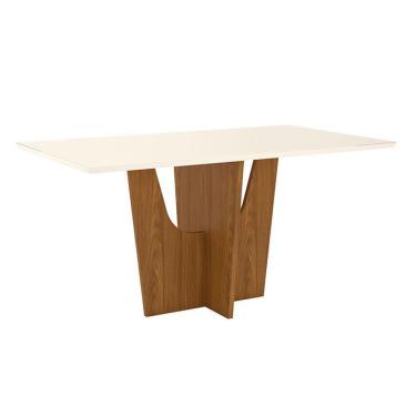 Imagem de Mesa De Jantar Vértice 160 Cm Tampo Reto Com Vidro Nature Off White – Henn