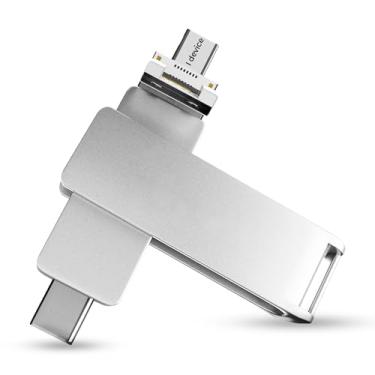 Imagem de Flash Drive USB de 32 GB – Pen Drive USB C 4 em 1 com USB 3.0, Tipo C, Micro USB e Conector iOS – Pen Drive de Alta Velocidade, Stick de Foto Plug and Play, Cartão de Memória Compatível com Laptop