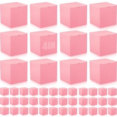Imagem de Zhehao Pacote com 48 caixas de presente rosa pequenas caixas de presente de papelão com tampas a granel 10 x 10 x 10 cm caixa quadrada de cubo de papel kraft montada para velas, presentes de casamento