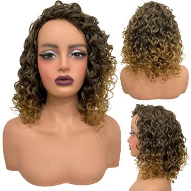 Imagem de Peruca cacheada curta preto ombre loiro 30cm Cor RT2/8/30