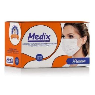 Imagem de Máscara Tripla Descartável Com Filtro Branca MEDIX (caixa 50 un.)