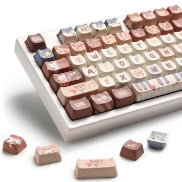 Imagem de YUNZII Conjunto de teclas Dye-Sub PBT, perfil Mao, 142 teclas completas em formato de gato fofo teclas personalizadas com extrator de teclas para teclado mecânico Cherry Gateron MX Switches para jogos