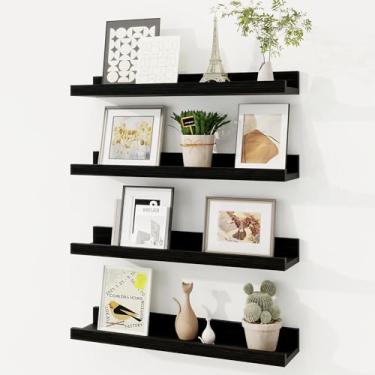 Imagem de Prateleira de borda para fotos, prateleiras flutuantes de madeira de pinho maciça, conjunto de 4, prateleiras de livros de berçário de 40,6 cm para armazenamento de brinquedos, estante infantil