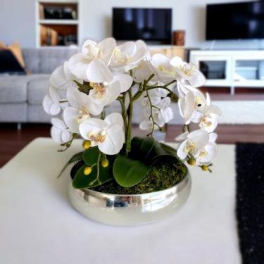 Imagem de Arranjo de mesa flores 4 orquideas Brancas no vaso ouro - La Caza Stor