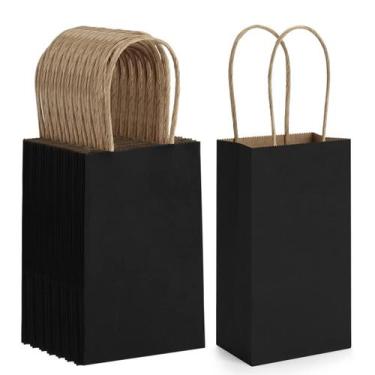 Imagem de Sacola de presente Dream Mini Kraft preta com alças, pacote com 100 - 