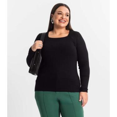 Imagem de Blusa Plus Size Em Ribana Canelada Secret Glam Preto, Plus G4, Preto