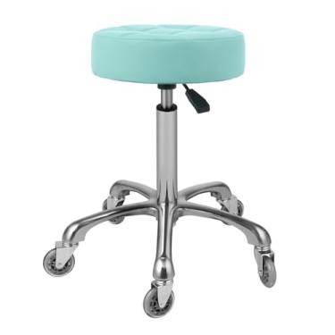 Imagem de Kaleurrier Banqueta ajustável para salão: cadeira giratória resistente com rodas para cabeleireiro, esteticista, dentista, spa, casa, escritório, cozinha, tatuagem dentária, uso em loja de tatuagem