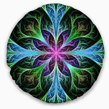 Imagem de Designart Estampa floral brilhante de flor fractal azul e verde para sala de estar, sofá, enchimento de almofada + capa de almofada impressa em ambos os lados 40,64 cm