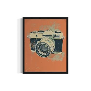 Imagem de Impressão de pôster de arte pop vintage para câmera, pinturas de arte de parede retrô vintage para decoração de quarto e sala de estar. 43 (câmera vintage, 28 x 35 cm, moldura preta)