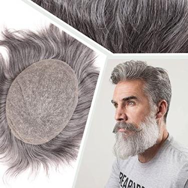 Imagem de Civmo Toupee masculina peruca masculina indetectável suíça cheia renda masculina peruca europeia sistema de reaplaçamento de cabelo humano peças de cabelo livre penteado 20 x 25 polegadas (1B misto