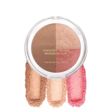 Imagem de Baked Blush Highlight Bronze Powder 3 em 1 Paleta de contorno esculpida cetim sedoso suave paletas de maquiagem em pó (002-Light)