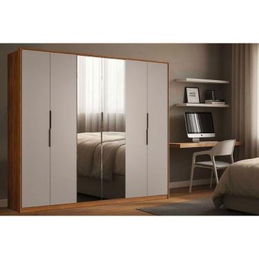 Imagem de Guarda Roupa Casal 6 Portas (2 C/ Espelho) E 6 Gavetas Atrice Nogueira Touch/nude Prime - Demóbile