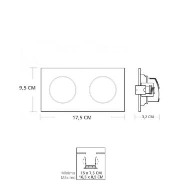Imagem de Spot Led Quadrado De Embutir Duplo 10W Preto Llum 6500K