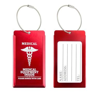 Imagem de Pacote com 2 etiquetas de bagagem de identificação médica com cabo de aço para CPAP/BIPAP, etiqueta de bagagem de equipamento médico com cartão de escrita, bagagem de dispositivo médico para viagem