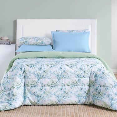 Imagem de Edredom Cobertor Maris Super King Percalle 200 Fios Estampado Floral Forest Verde