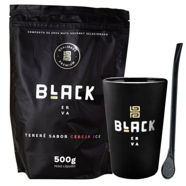 Imagem de Kit Tereré Erva Cereja Ice Copo Preto E Bomba Black Erva