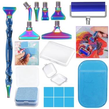 Imagem de Kit de caneta de bolinhas com contas de arte de pintura de diamante com 6 peças de pontas de aço inoxidável, 6 argilas de cola, rolo de arte de diamante e 50 peças de papel de limpeza, bandejas de